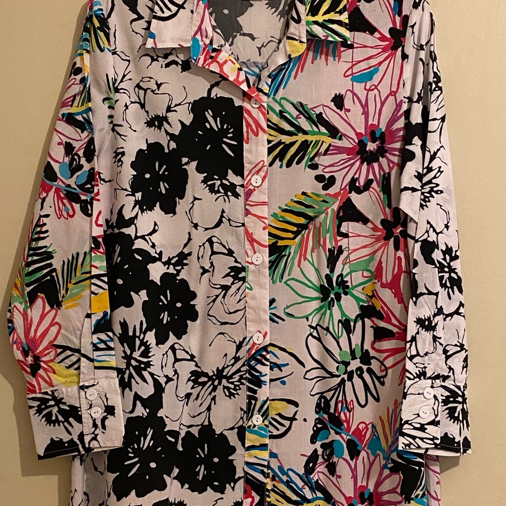 Pleats Collection Button-Front Floral Print‎ Shirt - Multicolor Size L
